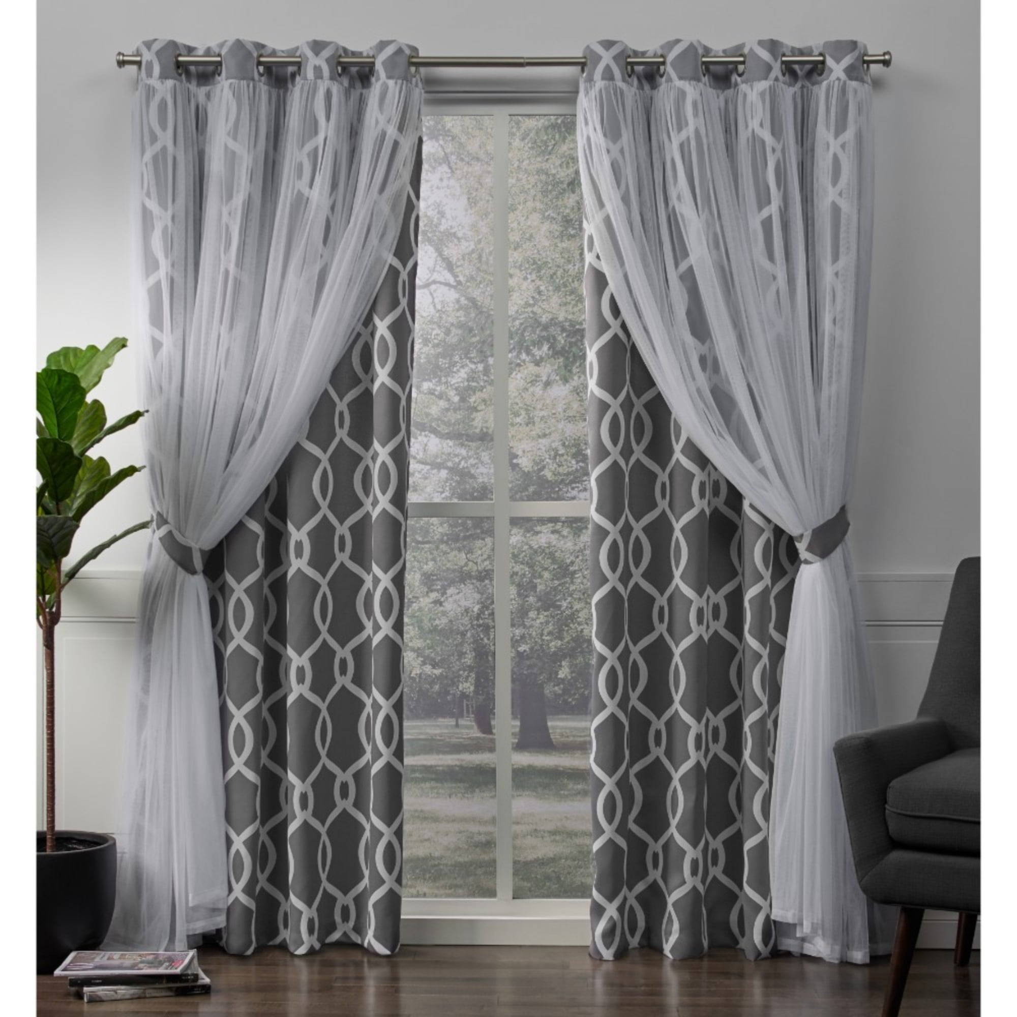Exclusive Home Curtains 2 Pack Carmela Layered Geometric Blackout and