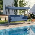 thumbnail image 6 of CHINNLUU Oversized 4 Person Porch Swing with Stand 800 LBS Capacity Adjustable Canopy Backrest Includes Cushions Pillows Patio 2 in 1 Swing Bed for Backyard Garden Poolside, Champagne, 6 of 11