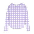 thumbnail image 2 of YUNAFFT Girls Checkered Long Sleeve Round-Neck Blouse Cotton-Like Stretch Side Slits Casual Top 2-12Y, 2 of 6