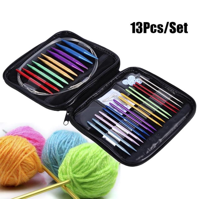 Juego de agujas de tejer circulares, juego de agujas de tejer intercambiables, juego de ganchos de g mm, con estuche de almacenamiento Juego de agujas Spptty bordado de costura