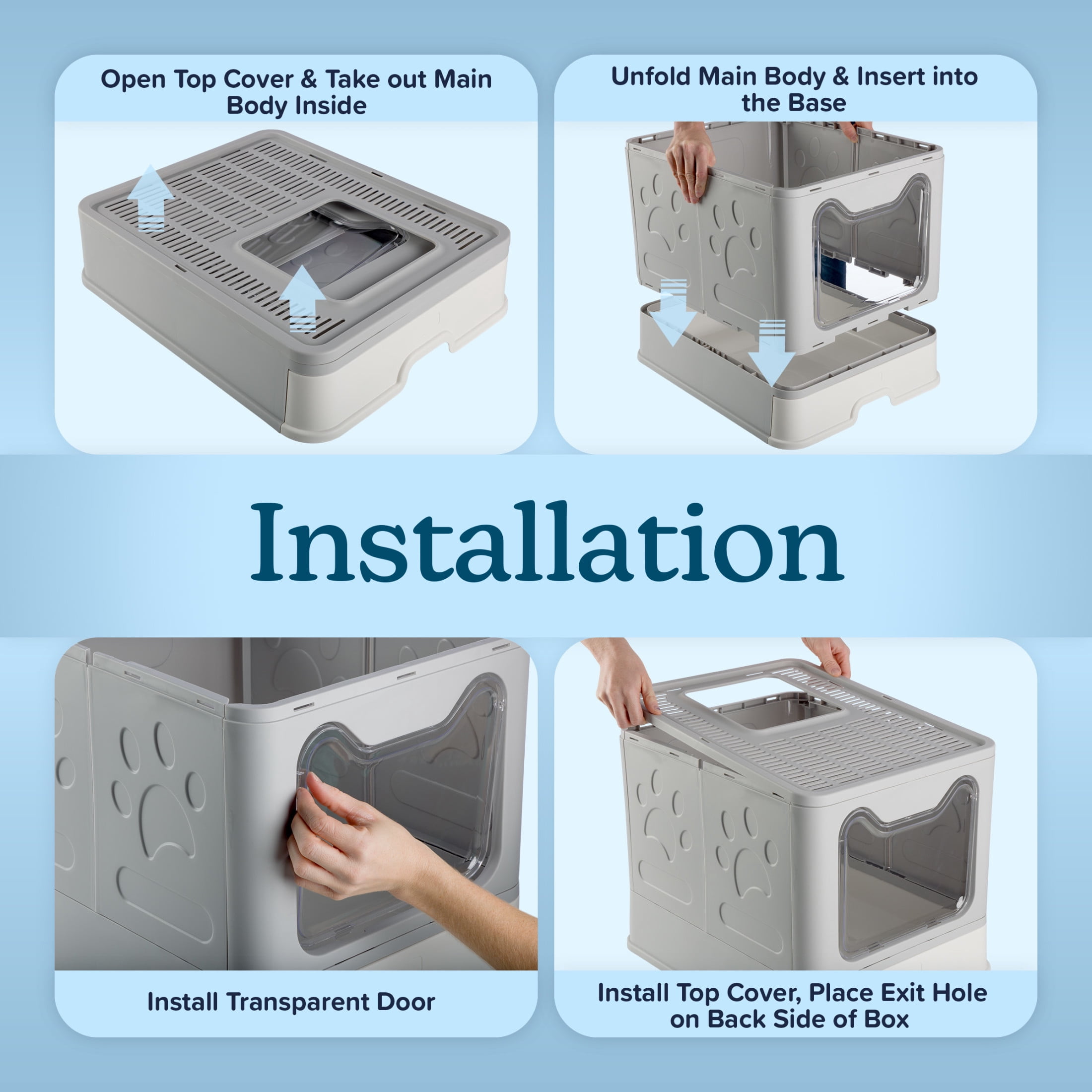 PETMAKER Enclosed Cat Litter Box with Lid, Cat Scoop, Mat, and Pull-Out Drawer (Gray)