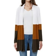 Nlife Women Tricolor Stitching Open Front Long Sleeve Knitted Cardigan
