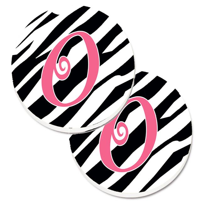 Monogram Initial O Zebra Stripe & Pink Set of 2 Cup Holder Car Coaster