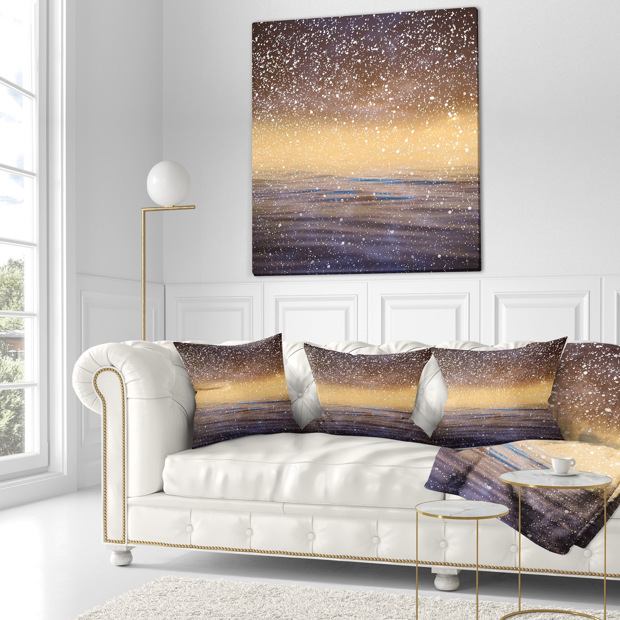 Designart Brown Sky Reflection in Lake - Skyline Photography Throw Pillow - 18x18