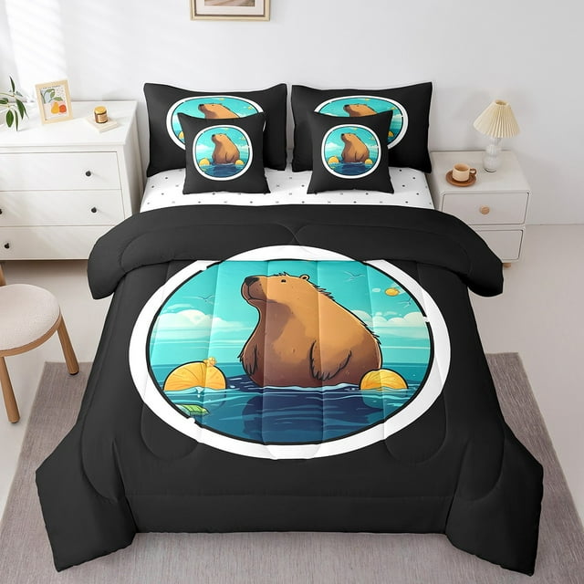 YST Ensemble de Literie Capybara 7 Pcs, Aquarelle Capybara 3D, Polyester, Taille Simple (1 Unité)