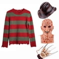 thumbnail image 1 of P-jsmen-Disfraz de Cosplay de Freddy Krueger para hombre, suéter de punto a rayas rojas, sombrero de copa, máscara, accesorios de Halloween, 1 of 4