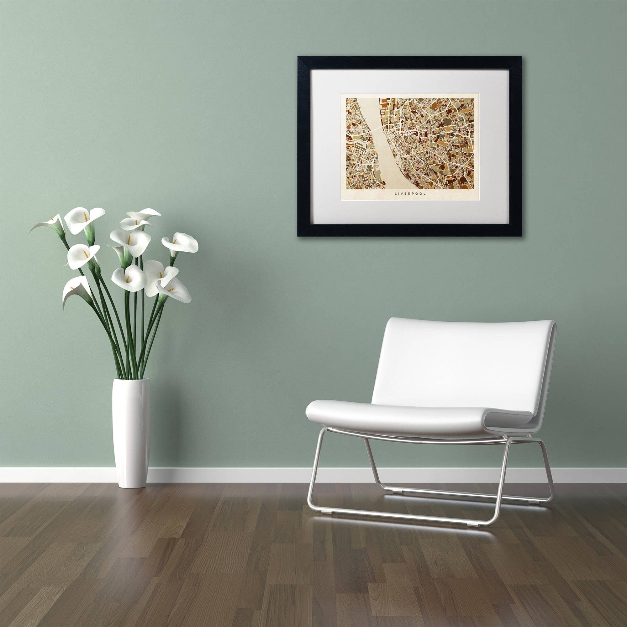 Trademark Fine Art "Liverpool England Street Map 3" Canvas Art by Michael Tompsett, White Matte, Black Frame