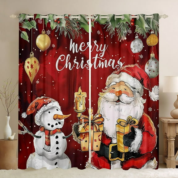 Manfei Christmas Santa Claus Black Out Curtains,Cartoon Snowman Curtains Pack of 2 (42x63 Each),Red White Bedroom Curtains For Girl Boy,Super Cozy Room Decor