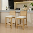 thumbnail image 2 of Set of 4 Solid Wood Rattan-Back Bar Stool, Matte Linen Cushion with High-Resilience Foam & S-Springs, Ideal for Rustic/Natural Style Kitchen Island, Low Bar in Dining Room & Café, 2 of 12