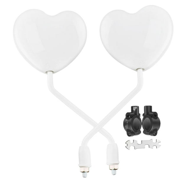 DYNWAVECA Motorcycle Heart Shaped Rearview Mirror Convex Mirrors Wide View Left Right Professional for Enhanced Visibility Replacement White