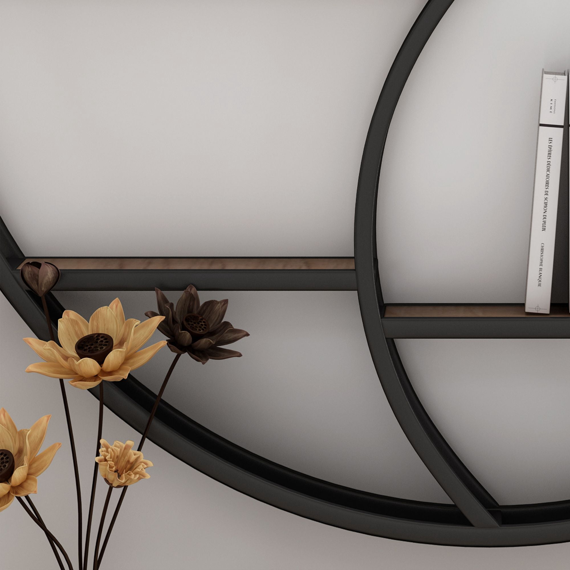 Noble House 34.25" Brown and Black Contemporary Round Hanging Wall Shelf