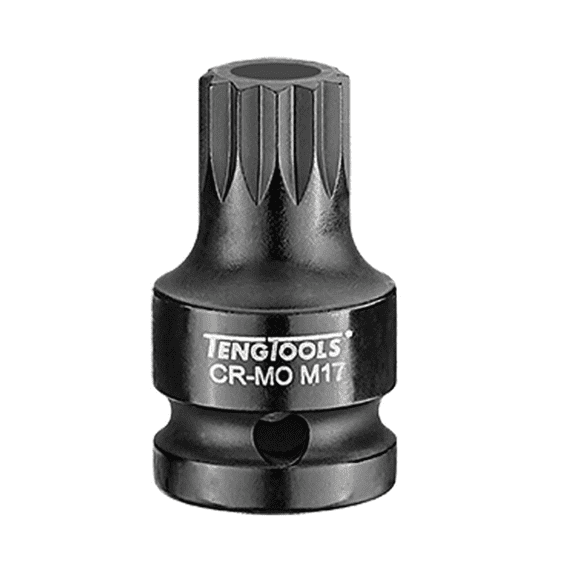 Teng Tools M17 XZN Triple Square 1/2 Inch Drive 1.7 Inch Long DIN Chrome Molybdenum Spline Impact Bit Socket | Mechanic Tool | Hand Tool - 921817