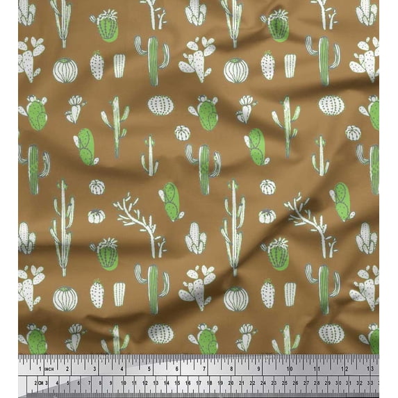 Soimoi Cotton Poplin Fabric Cactus Tree Printed Fabric 1 Yard 56 Inch Wide