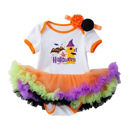 

Baby Girls Print Spring Autumn Pumpkin Short Sleeve Tulle Romper Bodysuit Headbands Clothes Girl Long Sleeve Bodysuits