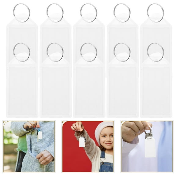Masteelf 50pcs Plastic Key Tags With Blank Labels Transparent Covers, And Split Rings For Key Identification Luggage Tagging
