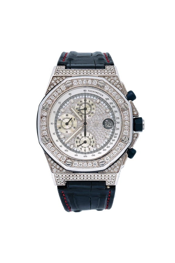 Pre-Owned Audemars Piguet Royal Oak Offshore Chronograph 42MM 26067BC Diamond Paved Dial Custom Aftermarket Black Alligator Leather Strap