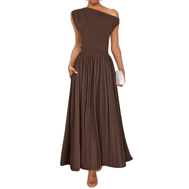 Vestido Largo De Verano Zesica Sin Mangas Con Hombros Descubiertos Azul Claro Venta Internacional Mkp 65382787
