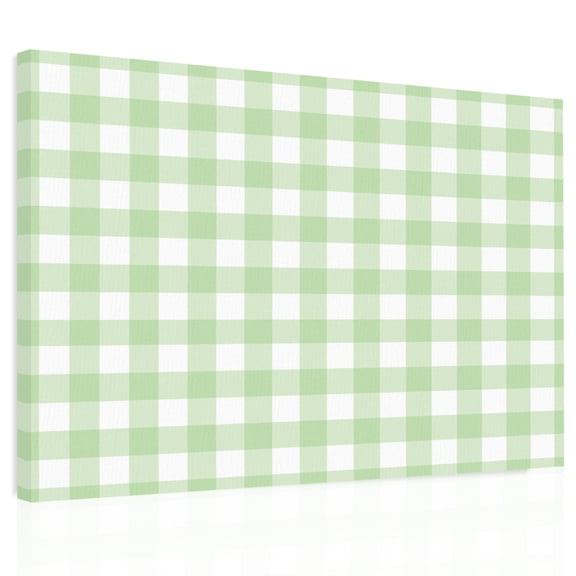 Mint Green Checks Canvas Print Wall Art, Gingham Plaid Abstract Modern Minimalist Wall Decor Modern Artwork Paintings Pictures for Living Room Framed and Stretched Ready to Hang 24" x 32"