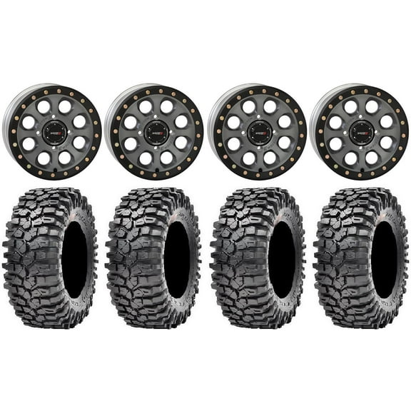 System 3 SB-7 14" Wheels Ti (4 3) 35" Roxxzilla Tires Kawasaki Mule Pro FXT