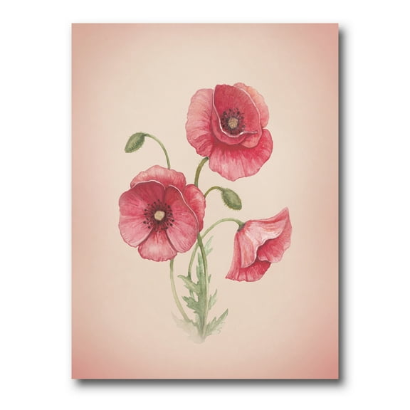 Poppy Retro Flowers 8 in x 12 in Painting Canvas Art Print, by Designart