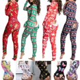 thumbnail image 2 of Pijama Sexy de Navidad para mujer, mono de Año Nuevo con botones en la parte delantera, trasera, trasero abierto, mono con solapa, ropa de descanso con estampado de Navidad, 2 of 4