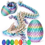 3D Printed Dragon Egg with Articulated Crystal Dragon Inside | Movable Fidget Desk Toy | Fantasy Home Office Decor Unique Gift Idea (Rainbow Color)