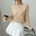thumbnail image 3 of 1. Women's Embroidered Floral V-Neck Sweater Long Sleeve Oversized Knit Top Lace Trim, 3 of 9