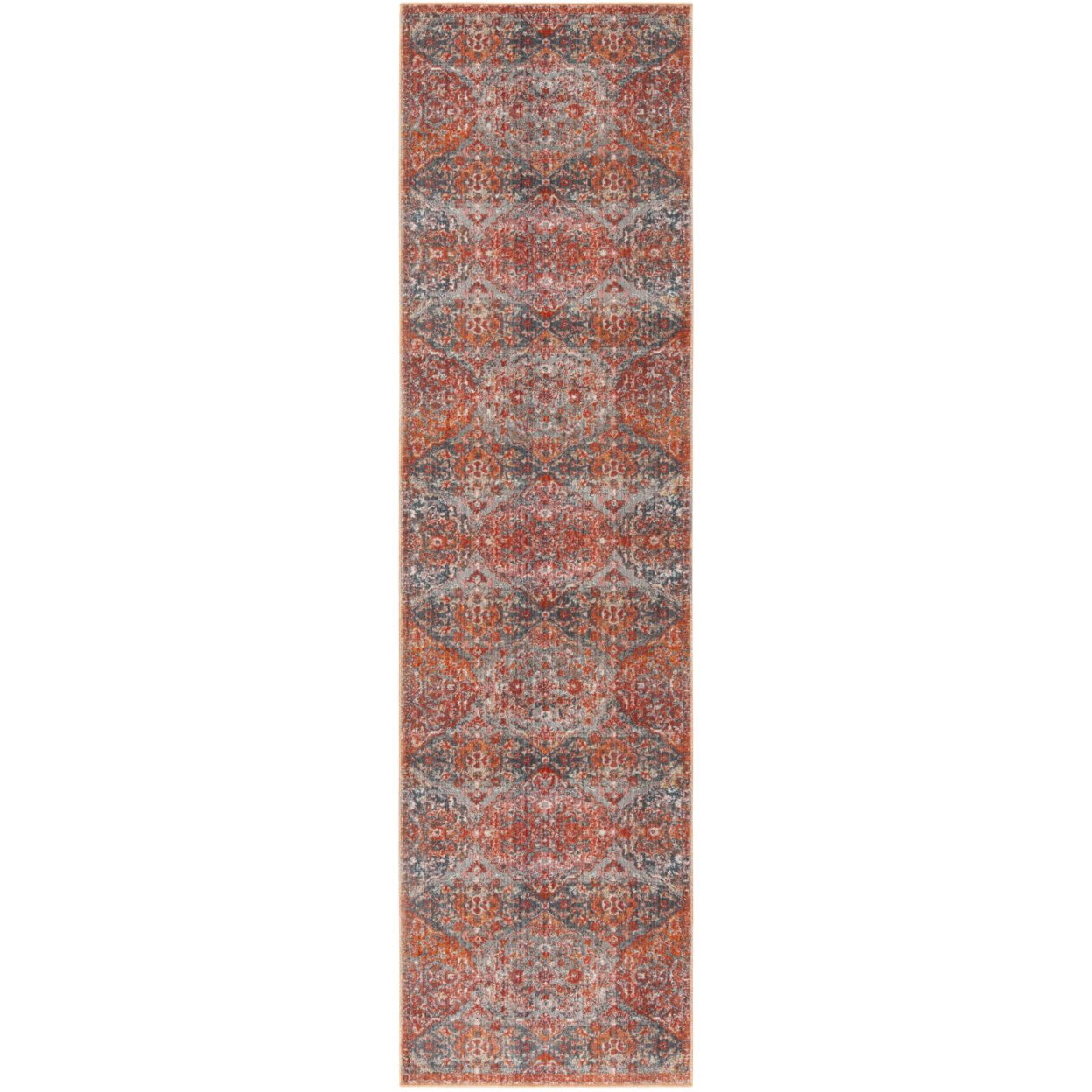 SAFAVIEH Vintage Persian Lucinda Geometric Polyester Runner Rug, Aqua/Orange, 2'2" x 12'