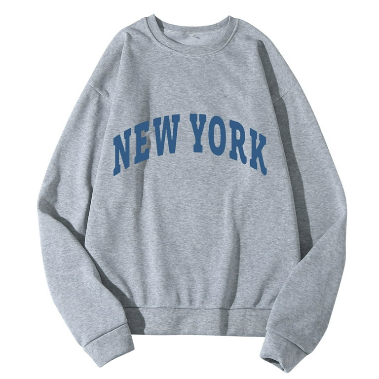 2DXuixsh Mens Oversized Sweatshirt New York Men Women Letter Graphic Print  Round Neck Long Sleeve Tops Sweatshirt Mens Zip Hoodie Polyester Black L