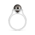 thumbnail image 2 of Angara Tahitian Cultured Pearl Halo Ring with Milgrain in 14K White Gold for Women | June Birthstone Jewelry for Her, 2 of 5