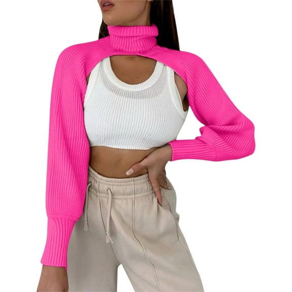 DuoJiaJ Women's Turtleneck Sweater With Turtleneck Sleeves Sweaters For Women Clearance Pink One Size