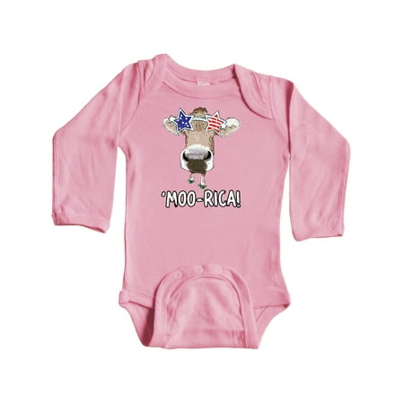 

Inktastic 4th of July Moo-rica! ( Merica) Patriotic Cow in Shades Gift Baby Boy or Baby Girl Long Sleeve Bodysuit