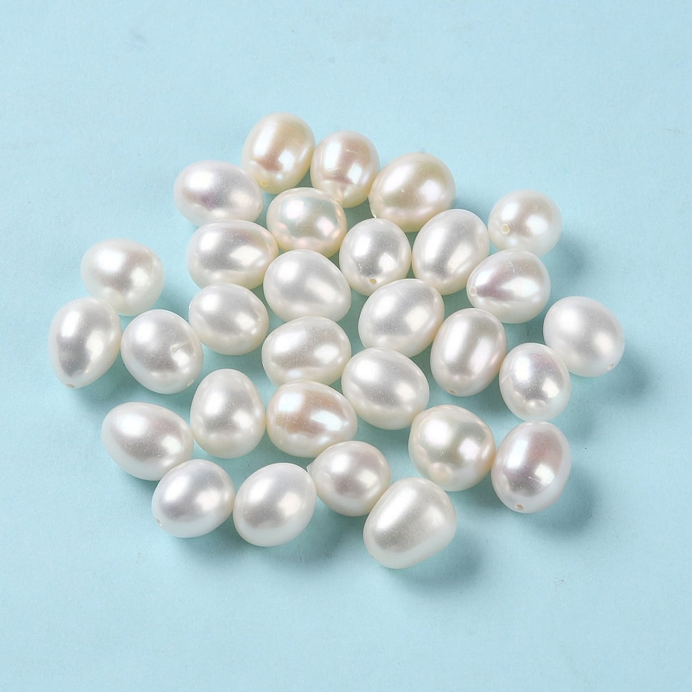 3 pc Natural Cultured Freshwater Pearl Beads Half Drilled Rice WhiteSmoke 10~13x9.5~10.5mm Hole: 0.9mm