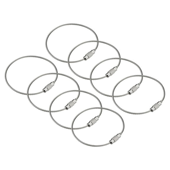 Uxcell 8Pack Cable Key Rings, 6-inch(155mm) Wire Keychain Twist Loops, Silver