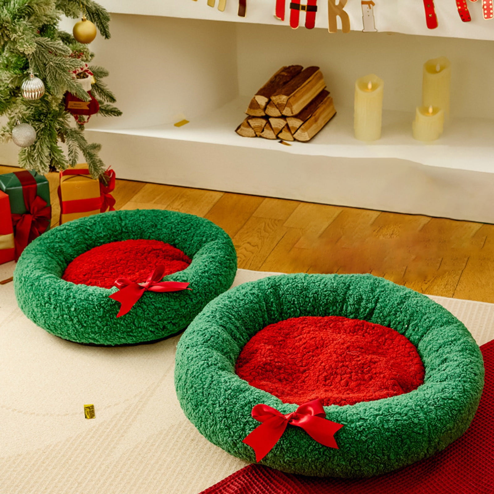 FastXmas Dogs Cats Velvet Bed House,Cosy and Soft Pets Round or Cottage Shape Dogs Cats Beds, Warm Non-Slip and Washable Pets Bed for Indoor Outdoor Foldable Soft Bed Warm Cats(S 15.7x15.7 In)