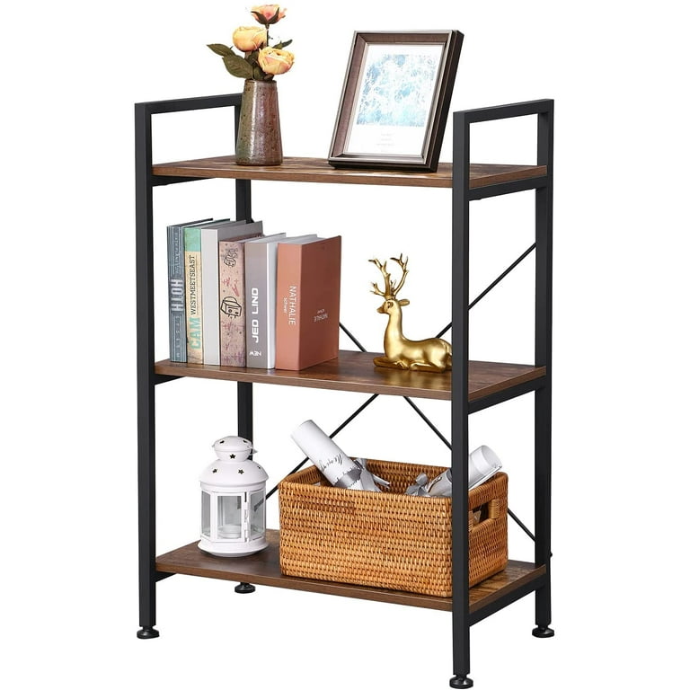BEWISHOME 3 Tier Bookshelf Open Organizer, White Small Bookshelf for Small  Spaces, Modern Wooden Storage Bookcase with Gold Metal Frame for Bedroom