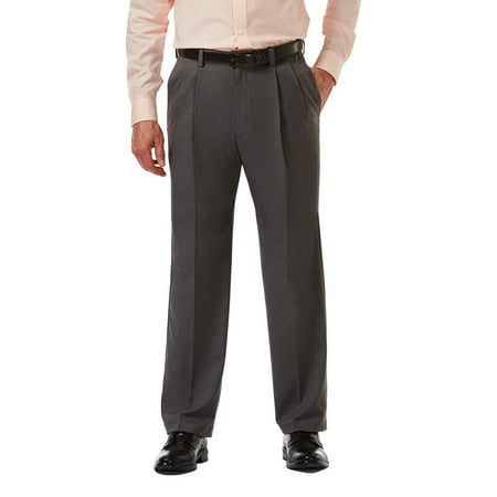 Haggar Men's Cool 18 Pro Classic Fit Expandable Waist Pleated Stretch Dress Pants Gray Size 42X29