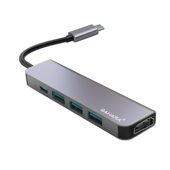SaharaCase Aluminum 5-in-1 USB-C Hub Adapter for PC & Mac Laptops (LT00072)