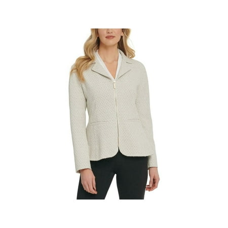 DKNY Womens Ivory Glitter Patterned Zip Up Jacket Size: 4