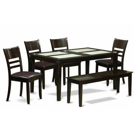 6 Piece Kitchen Table With Bench Set Glass Top Table And 4 Kitchen