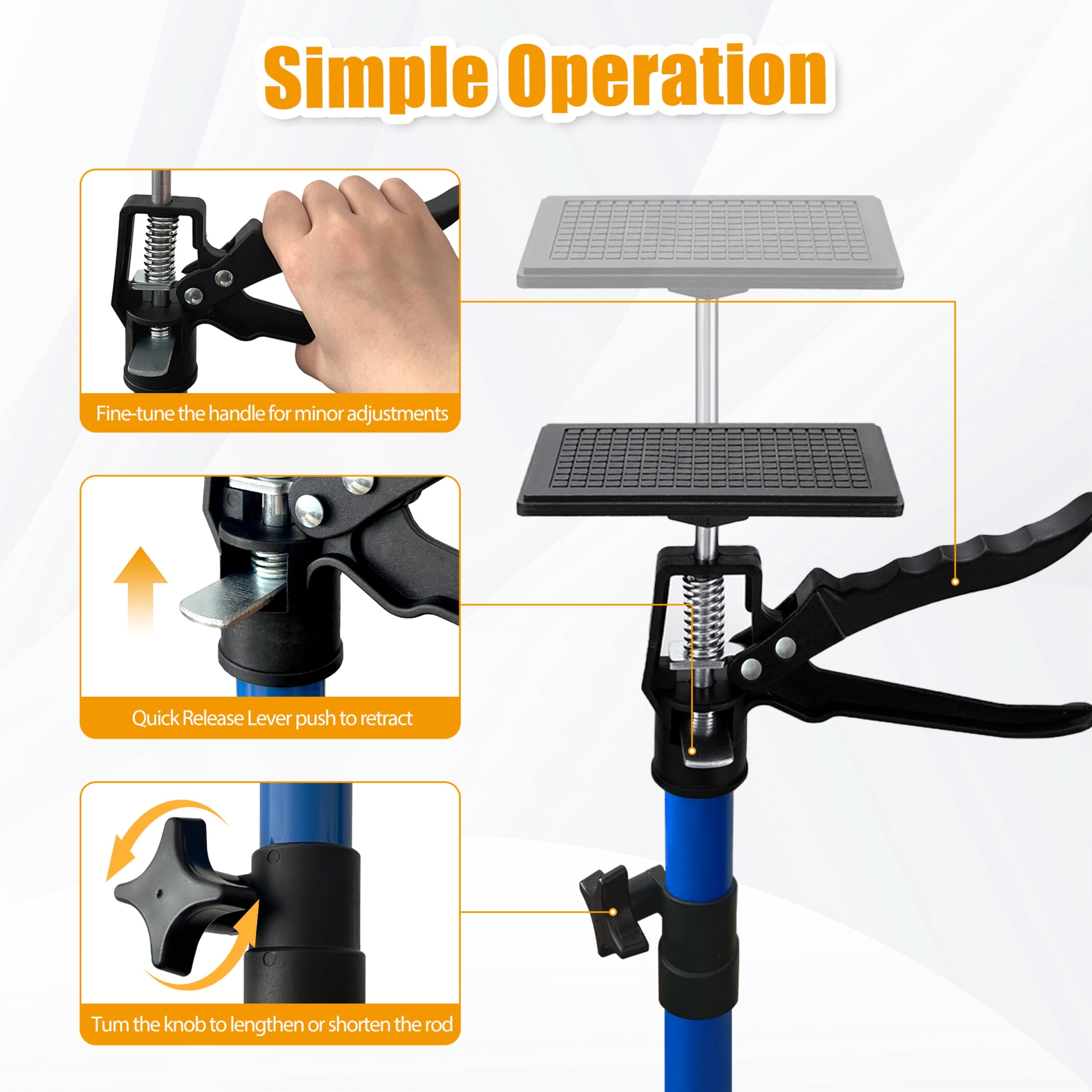 Noble House Outdoor 360° Rotating Adjustable Support Rod Set with Tilt Stand and Non-Slip Pads, Blue, Set of 4