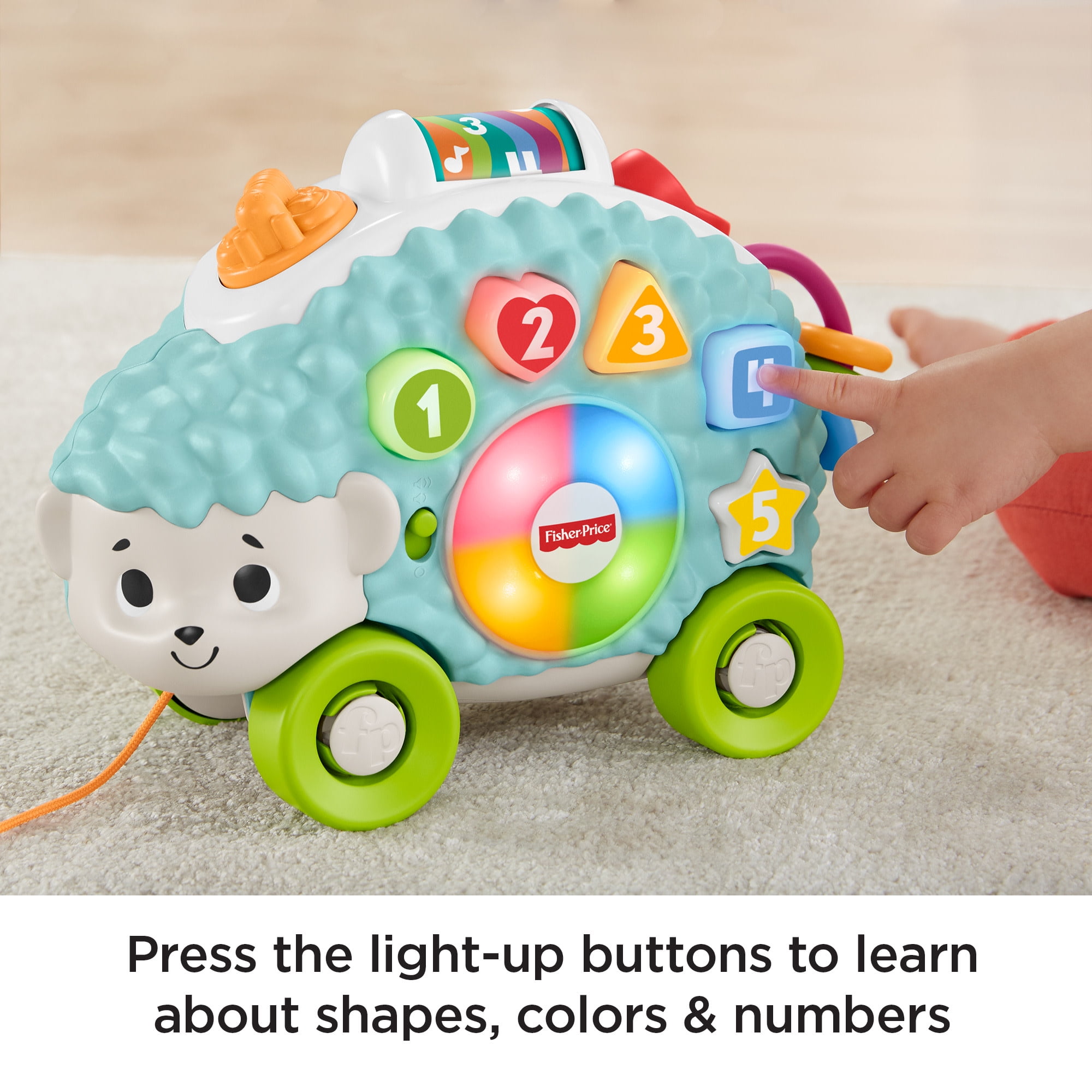 Fisher-Price Linkimals Happy Shapes Hedgehog Baby Learning Pull Toy with Lights & Music