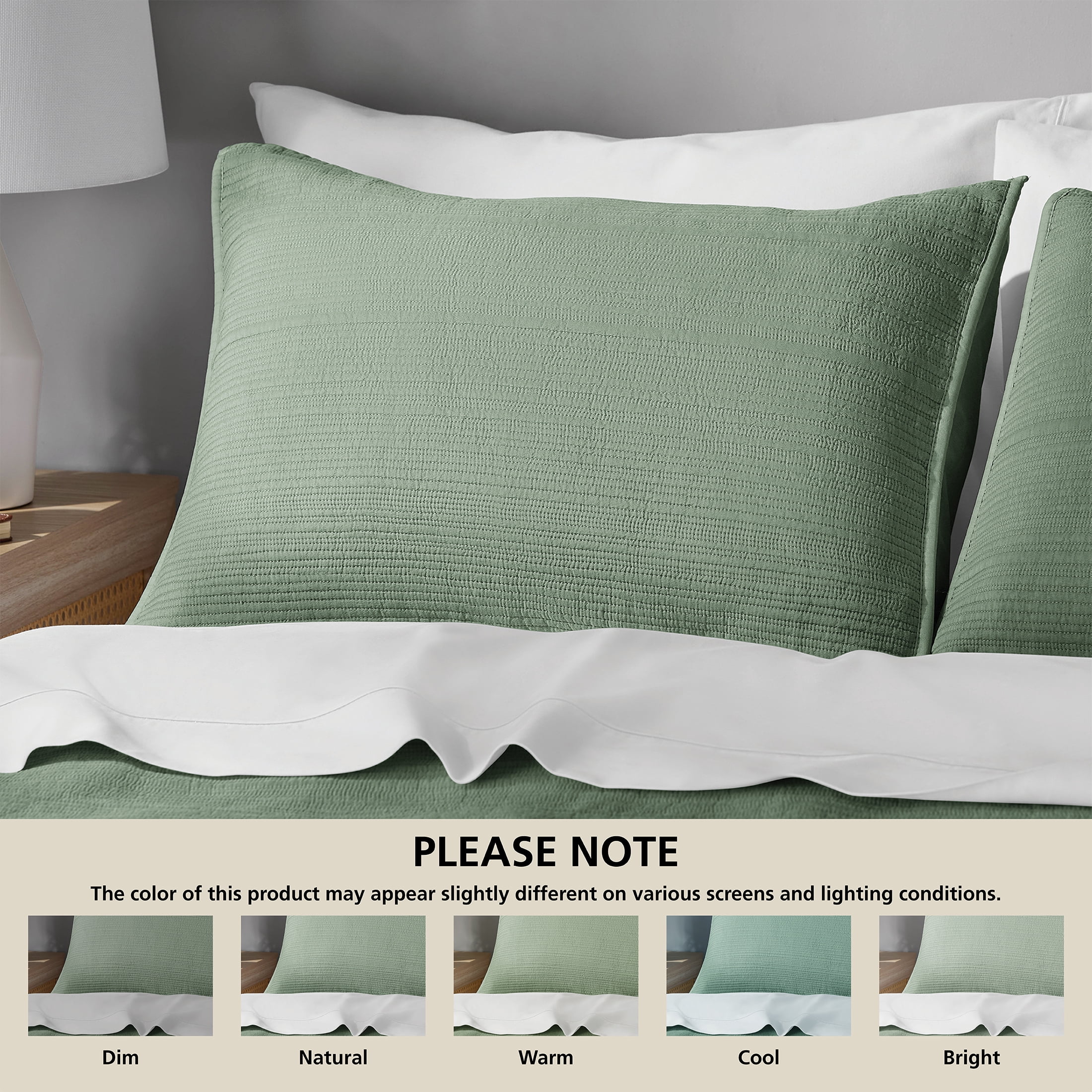 Mainstays Garment Washed Striped Pillow Sham, Standard, Light Green, 1 Pack