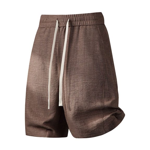 hlysgo Wide Leg Linen Shorts for Men Big and Tall Elastic High Waisted Pleated Loose Casual Comfy Shorts with Pockets Coffee,5xL