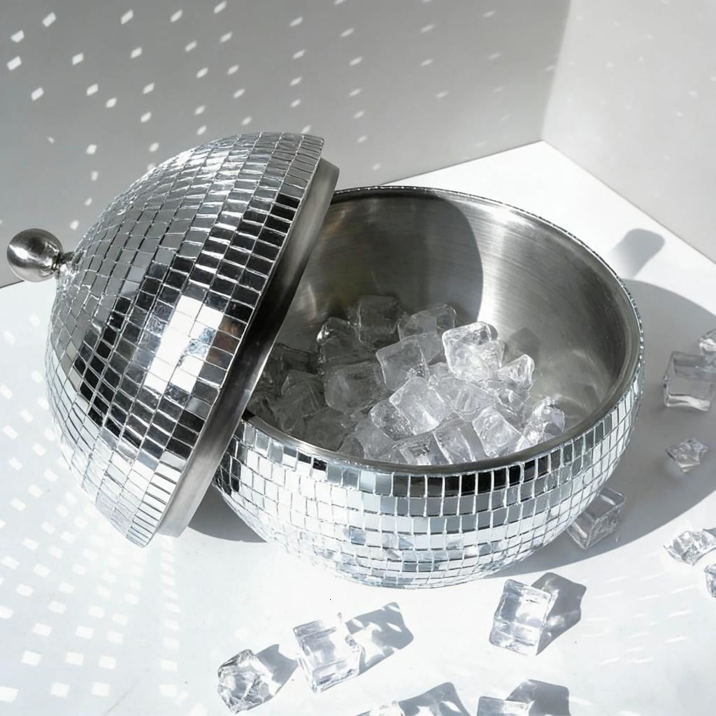 Giaone Unique Discos Ball Ice Container Preserves Beverages Chilling Reflective Mirrored Wine Coolers Container for Partie