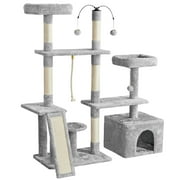 Angle View: Yaheetech 53.5'' Cat Tree Multilevel Cat Tower with Sisal Scratching Posts Perches Condos Dangling Balls Ramp, Light Gray