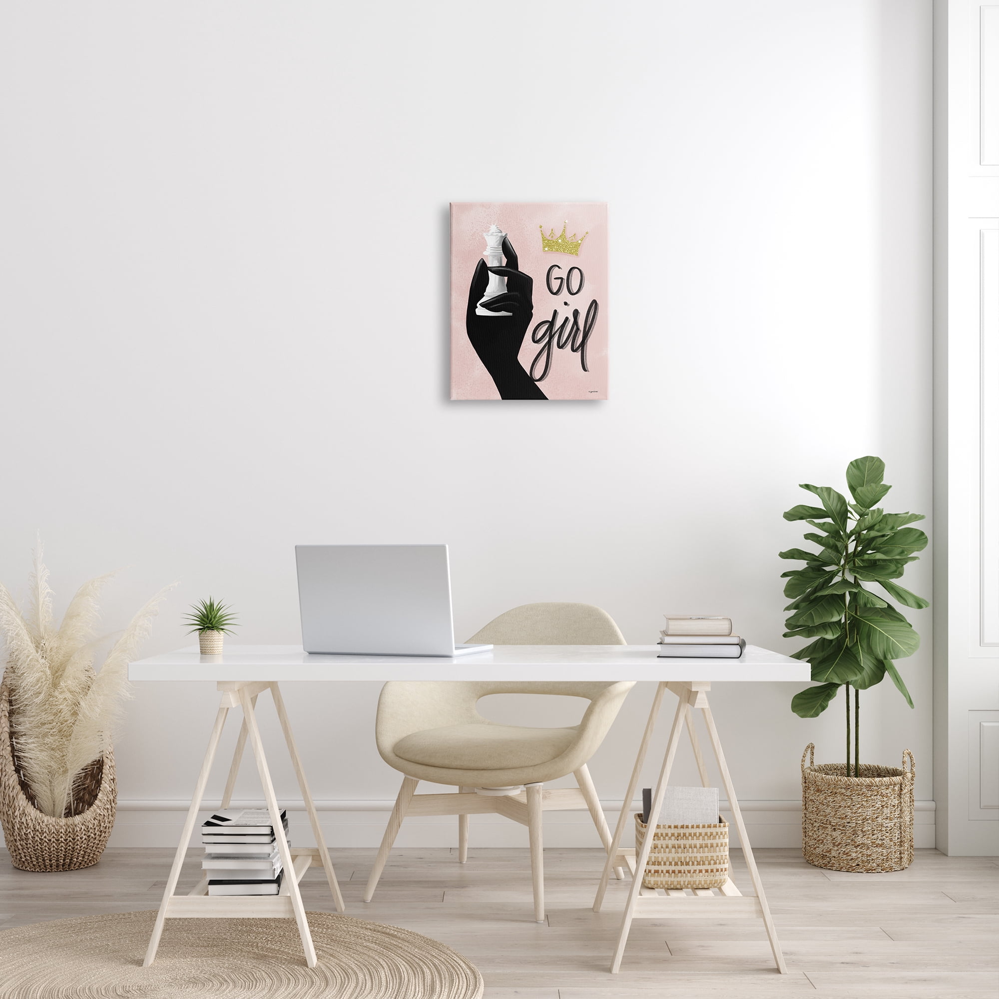 Stupell Industries Go Girl Phrase Sparkle Crown Queen Chess Piece, 16 x 20, Designed by Kyra Brown