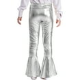 thumbnail image 2 of Linjinx Kids Girls Boys Shiny Metallic Ruffle Flared Bell Bottoms Pants Performance Yoga Dance Silver 8, 2 of 6