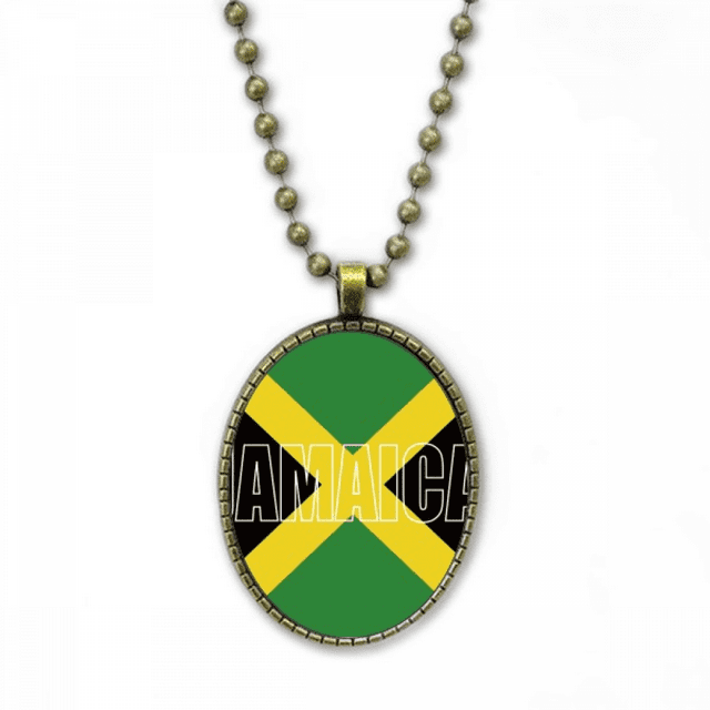 Jamaica Country Flag Name Necklace Vintage Chain Bead Pendant Jewelry Collection