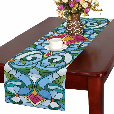 

MKHERT Stained Glass Style With Abstract Swirls Table Runner For Wedding Party Decoration Kitchen Decor Decoration 16x72 inch